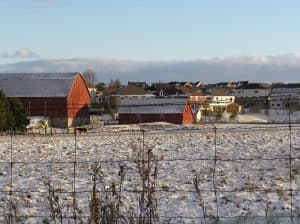 The relentless march of housing developments into rural land. Parkhill Road at Ravenwood Drive (Drew Monkman photo) 